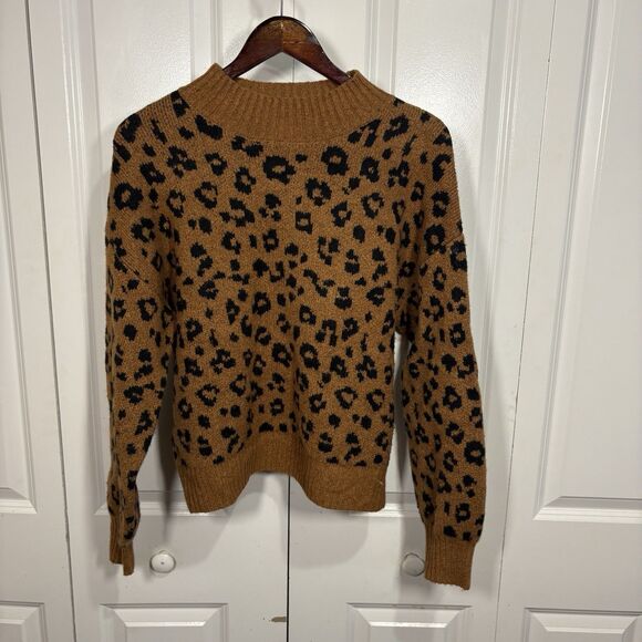 Old Navy Womens M Sweater Brown Black Leopard Animal Print Knit Boho Fall Cozy - Picture 1 of 7